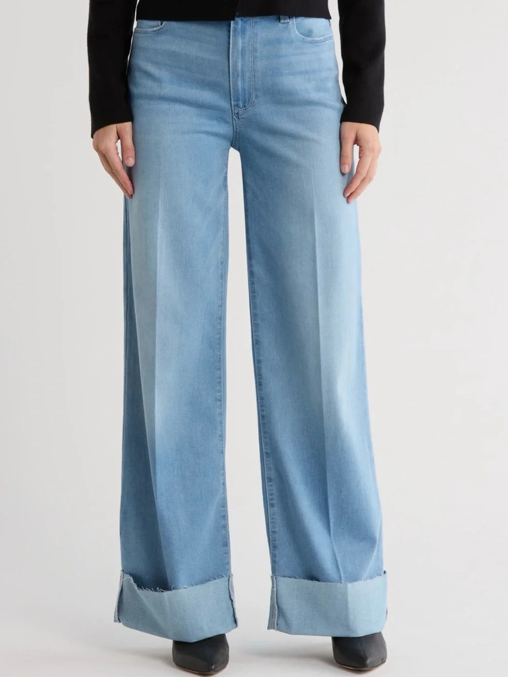 PAIGE Connie Cuffed Raw Hem High Waist Wide Leg Jeans - Picture 1 of 3